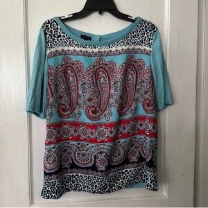 Talbots Boho Paisley Printed Short Sleeve Blouse Top